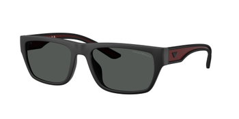 Das Bild zeigt die Emporio Armani Sonnenbrille EA4267U in mattschwarz gummiert leicht seitlich.